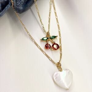 NEW FP x Luna Norte Cherry & Heart Mother Of Pearl Necklace Set